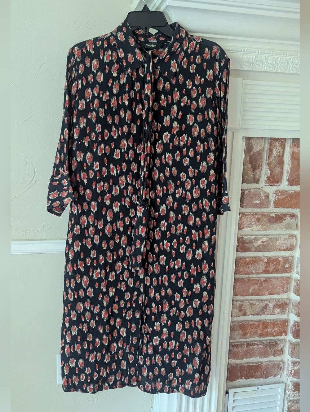 Pomodoro Black Button-Front Dress with Red Floral Print